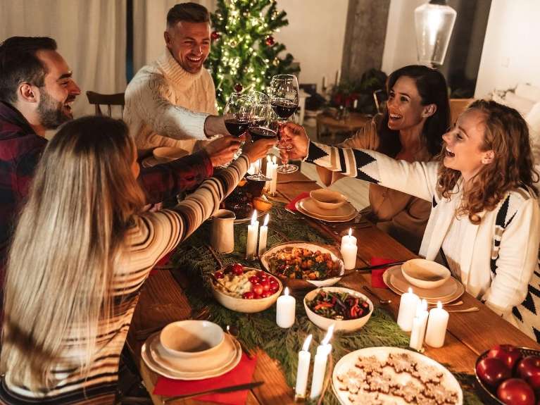A group of friends having dinner
